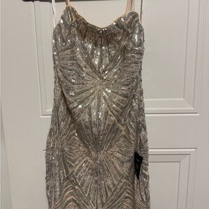 Lulu's Silver Sequin Nude Mini Dress